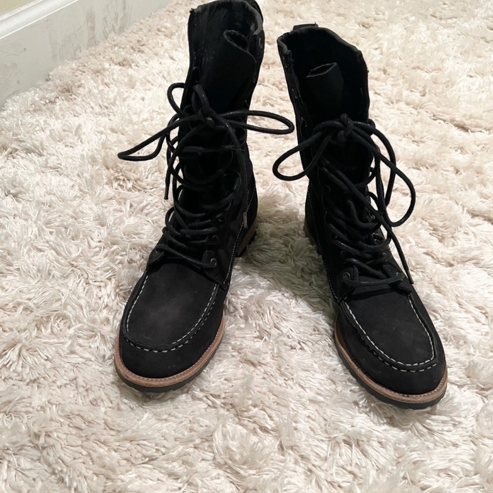 New All Saints Black Suede Mocc Boots - Treaded Bottoms - Sz 39